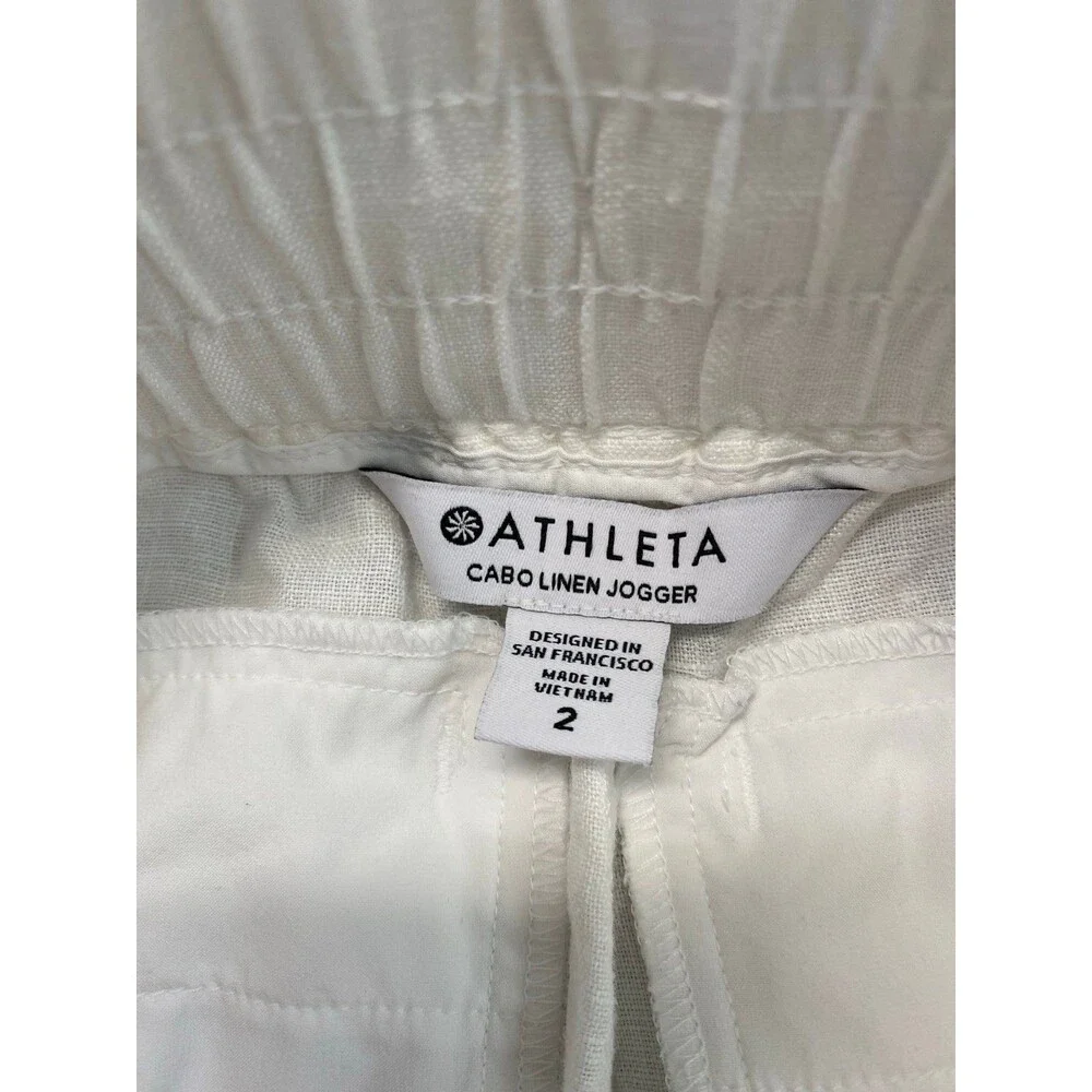 ATHLETA Cabo 100% Linen Joggers Calla White Size 2 NWOT